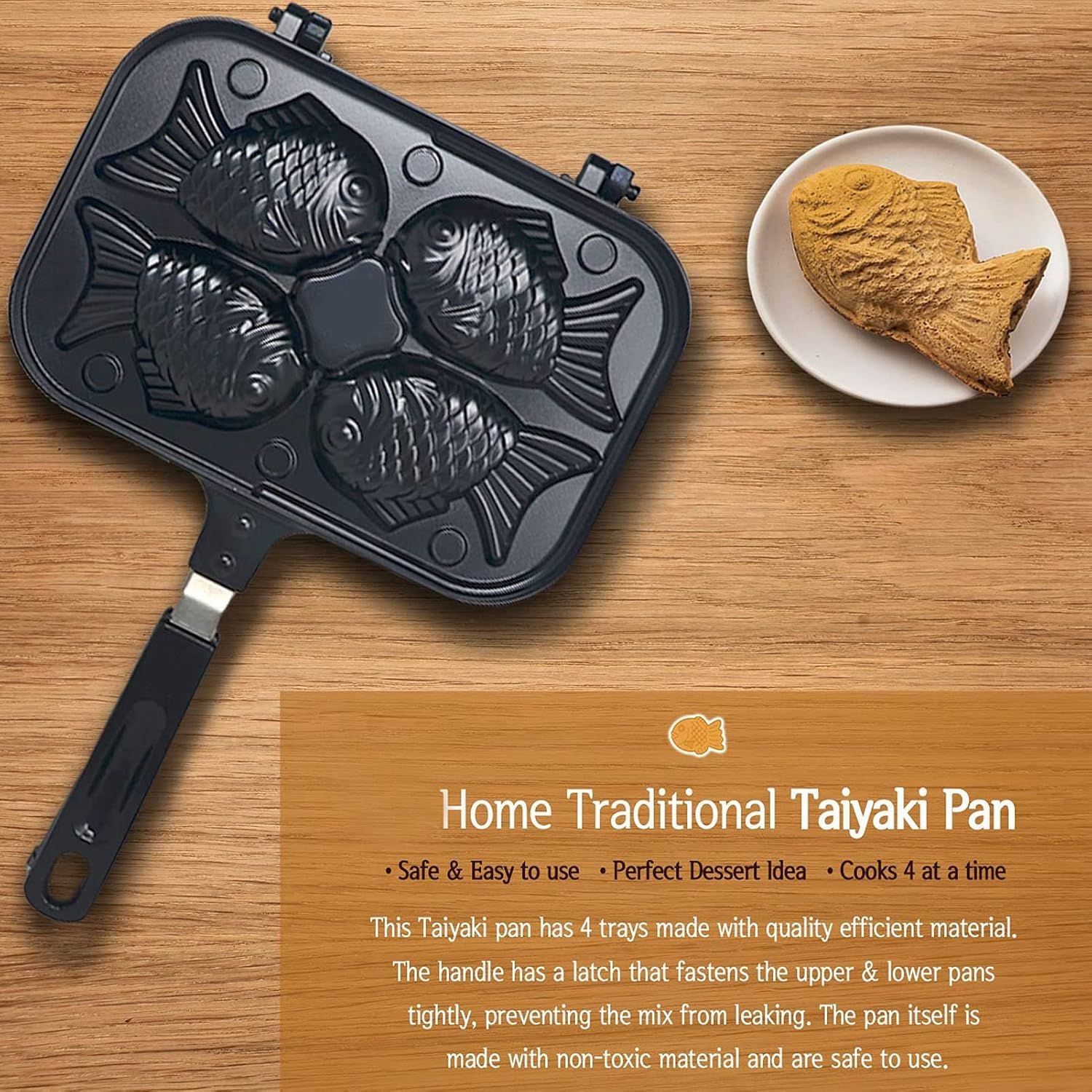 Teglia Antiaderente A Forma di Pesce Taiyaki, Stampo Doppio per Waffle per Pancake E Pane, Manico Ergonomico per Una Facile Preparazione Casalinga.