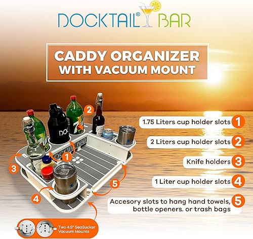 Miniatura 3 de Docktail Butler - Organizador de mesa para barco, con montaje al vacío, mesa portátil para barcos y barra de barco, mesa para barcos con portavasos,