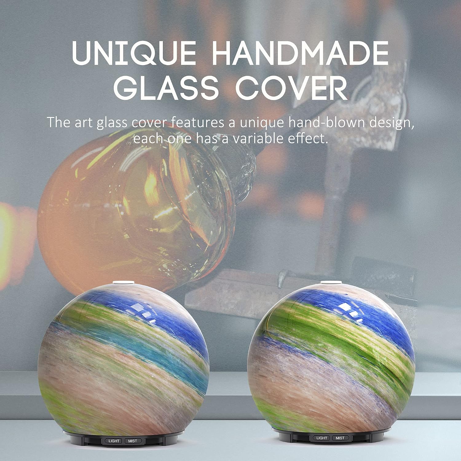 ASAKUKI Essential Oil Diffuser, 200ML Unique Designed Glass Aromatherapy Oil Diffuser with Cool Mist, Waterless Auto Shut-Off Humidifier for Home Office