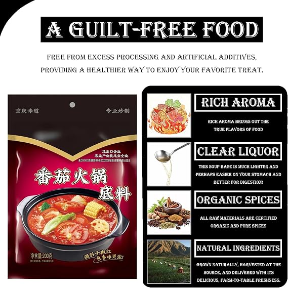 Authentic Chinese Hot Pot Soup Base Seasoning, Sichuan Hotpot Broth Sauce Tomato-flavored Soup Base for Chinese Fondue Noodles Ramen and Cooking