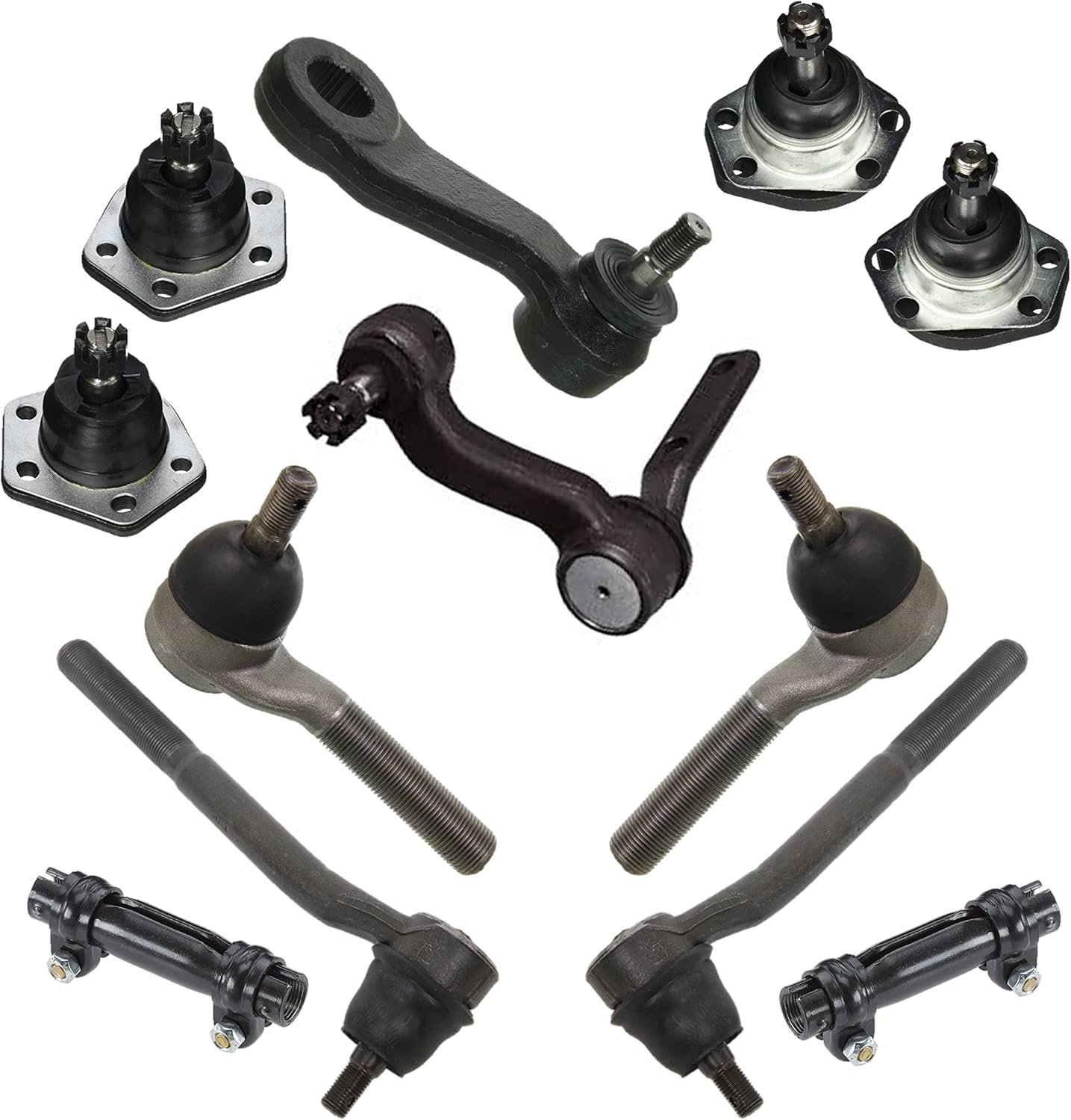 PartsW – 12 Pc Front Steering & Suspension Kit Tie Rod Ends Ball Joints Control Arm Bushings Pitman & Idler Arm Compatible with Chevrolet S10 Pickup 4WD 1998–2003
