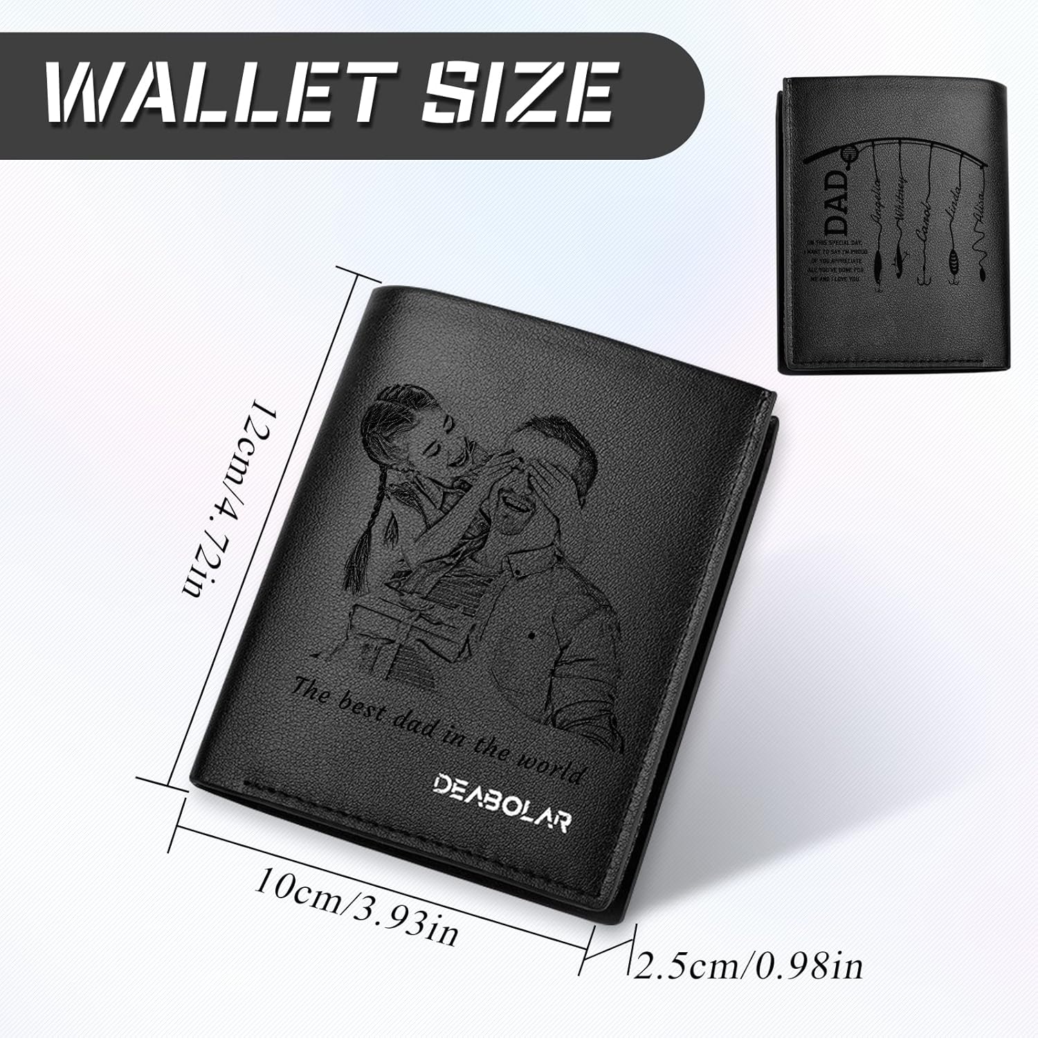 Personalized Name Wallets for Men Custom Engraved Photo Leather Bifold Wallet with Kid's Names Gifts for Dad Father’s Day Husband