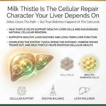 PRISTINE'S CelluClean Liver Cleanse and Detox Supplement TUDCA, Yarrow Extract & Milk Thistle 3rd Party Tested, Non-GMO Bile Salts Remover Vegan, GMP Facility, Made in USA Glass Bottle