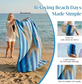 Beach Blanket Sandproof Waterproof, 213 x 213 cm (1-3 People ) Large Beach Mat with Stakes & Travel Bag, Lightweight,Quick-Dry,Portable Picnic Mat Beach Essentials for Outdoors,Cruise,Picnic & Camping