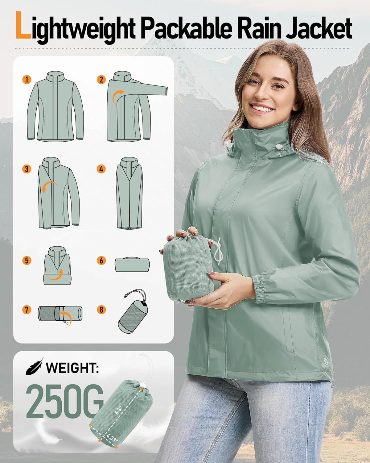 Outdoor Ventures Women's Rain Jacket Lightweight Packable Waterproof Rain Coat with Hood for Travel Golf Hiking Windbreaker - Image 6