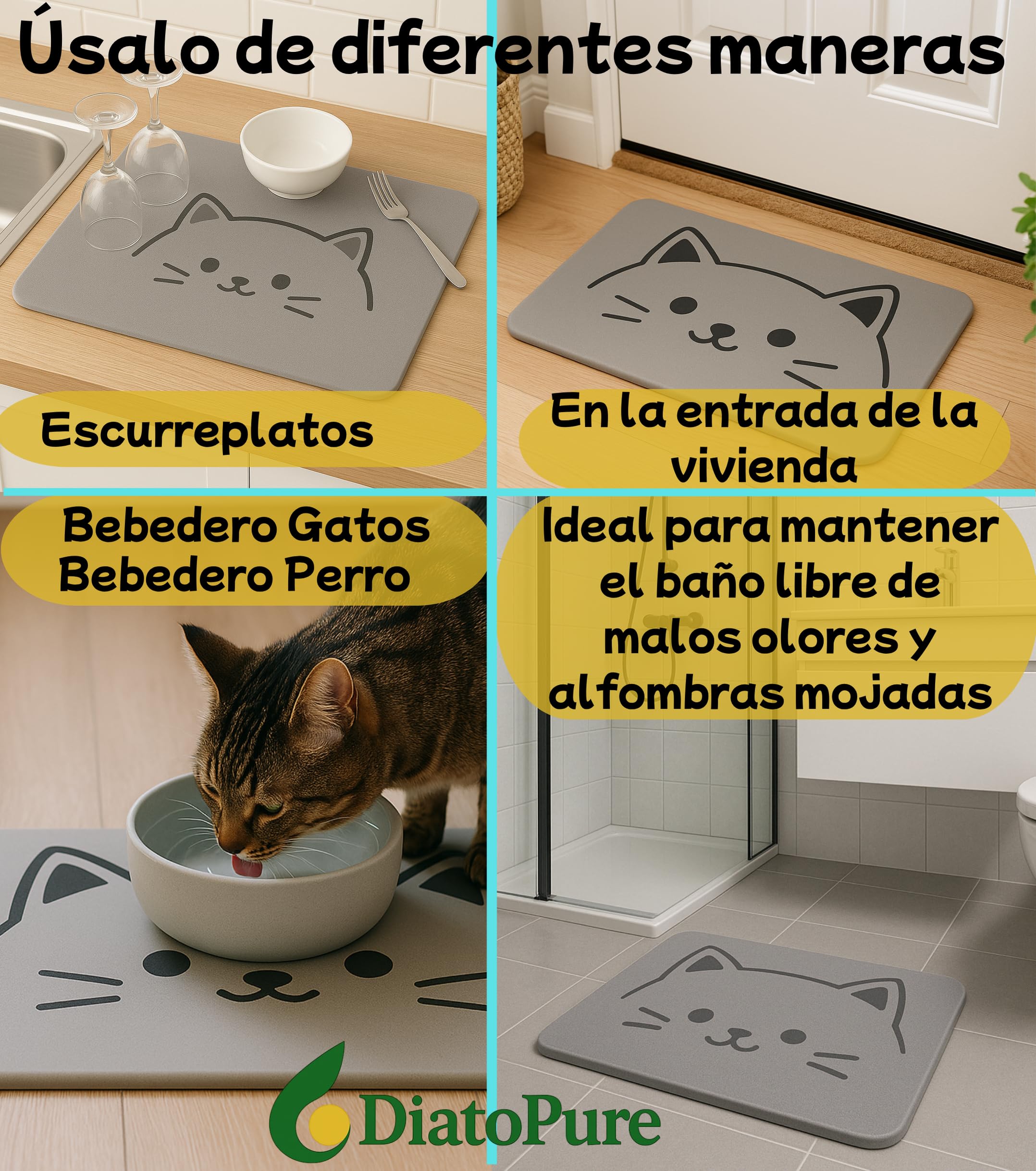Tapis en pierre diatomite bain antidérapant fabriqué en terre diatomée - Pierre diatomite salle de bain diatomite tapis bain diatomite abreuvoirs chats tapis bain diatomite cuisine (chat)