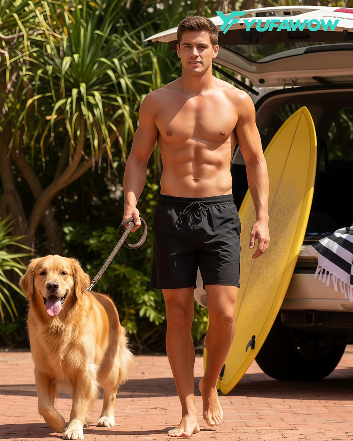 Men Swim Trunks with Compression 7 Inches Breathable Liner Quick Dry Zipper Pockets for Board Beach Gym Running - Image 2