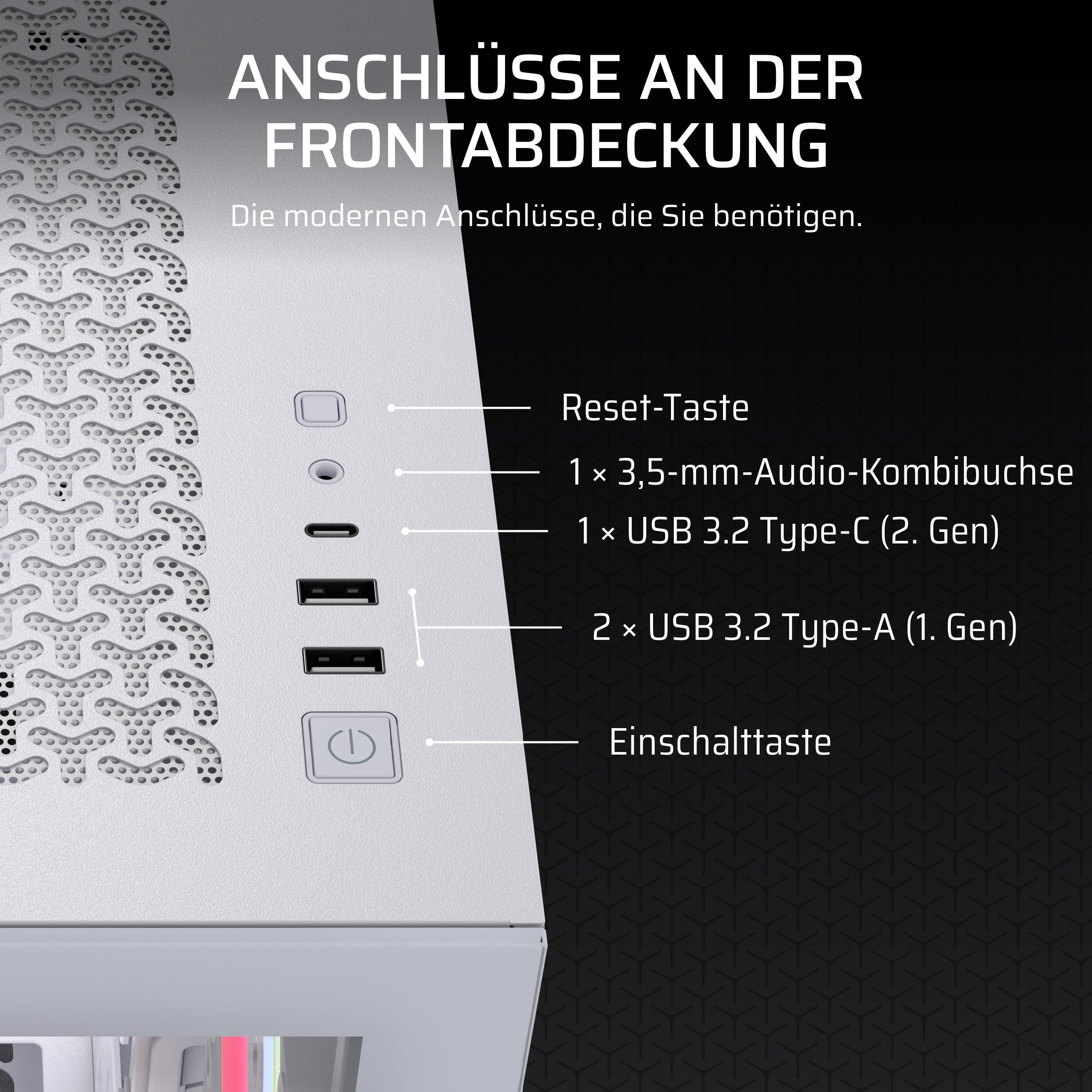 CORSAIR 3500X LX-R RGB iCUE LINK Panoramaglas Mid-Tower-PC-Gehäuse – 3 x LX120-R RGB-Lüfter und iCUE LINK System Hub Inklusive, GPU-Anti-Sag-Arm, Platz für bis zu 10 x 120-mm-Lüfter – Weiß