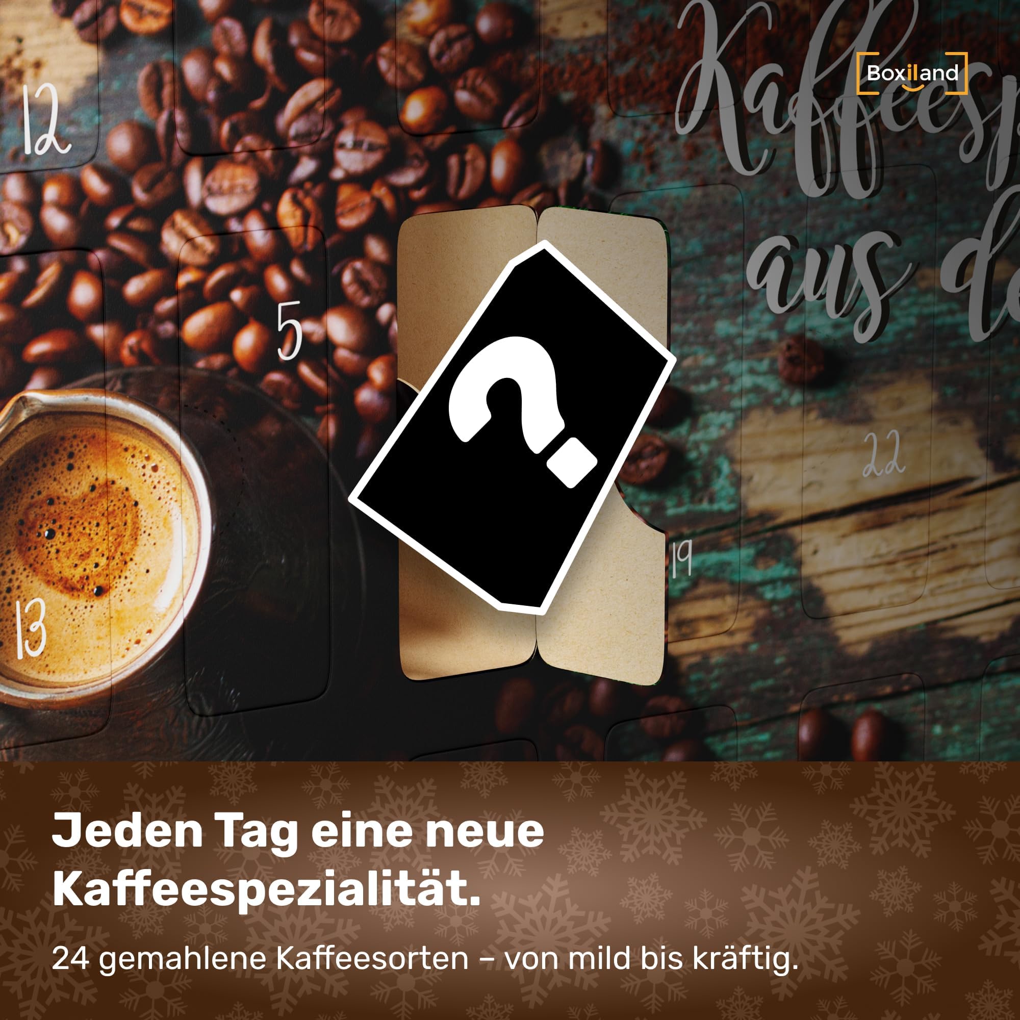 BOXILAND® Calendario de Adviento de Café Molido 2025 BIO y FAIRTRADE – 24 cafés de especialidad