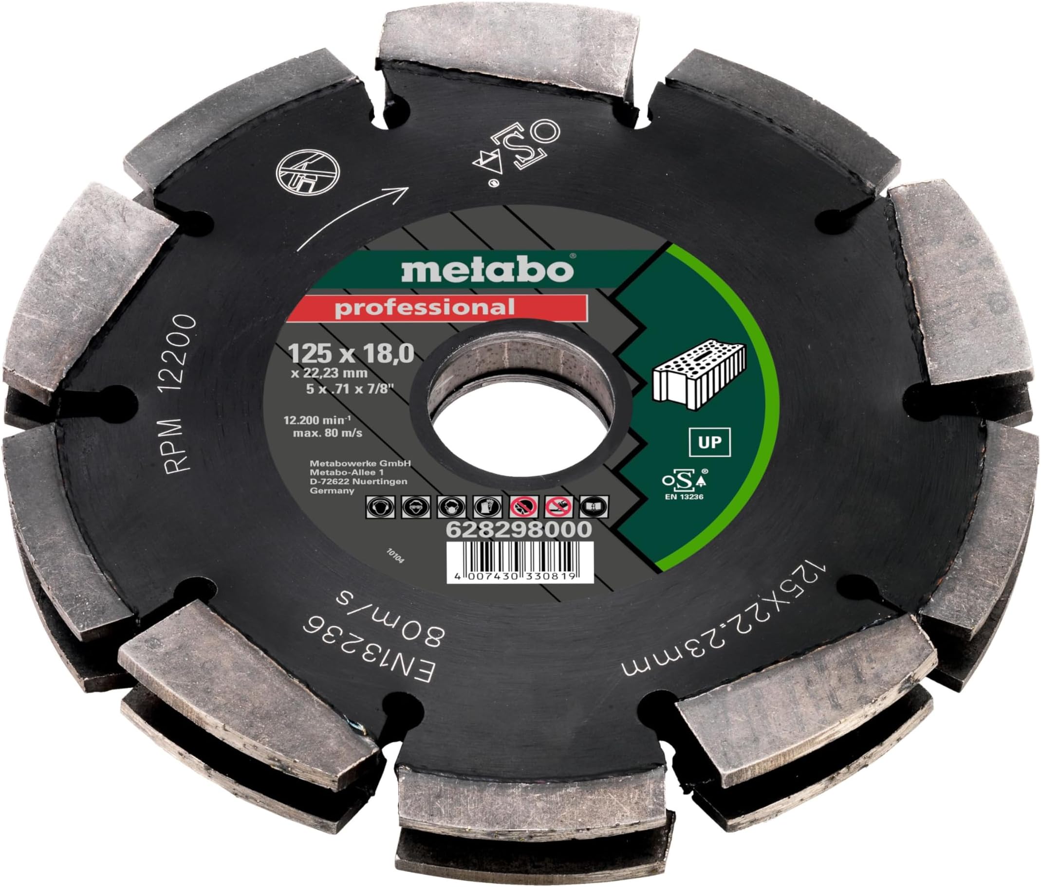 Metabo 628298000 2‑Row UP Universal Wall Chaser Blade, 125 x 18 x 22.23mm, Designed for Clean, Stable Cutting in Masonry and Concrete with Enhanced Material Removal and Smooth Operation.