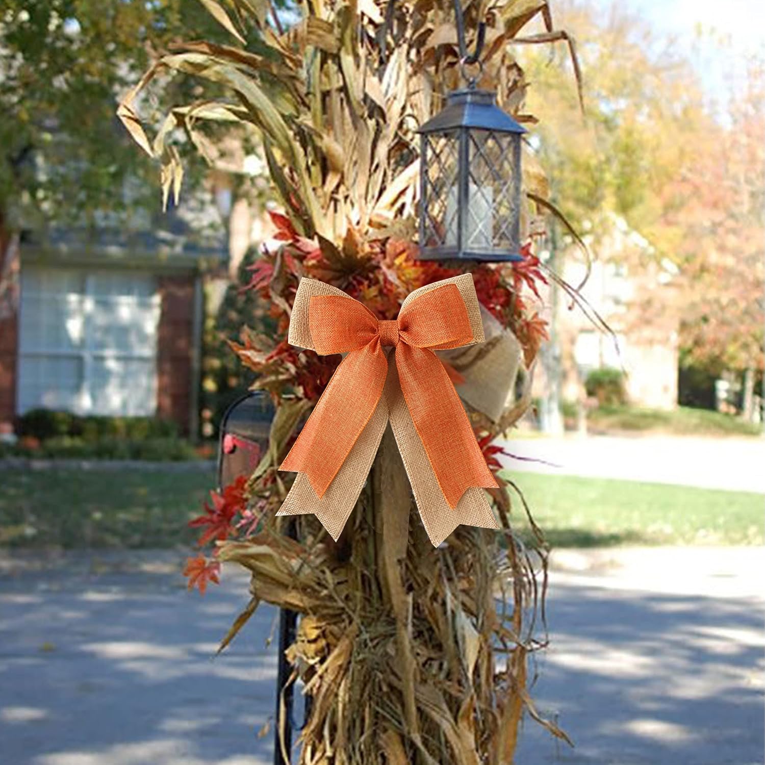 4pcs Fall Bows for Autumn Decor - Harvest Orange Burlap Wreath Bows, 9x12 inches - Thanksgiving, Halloween, Christmas