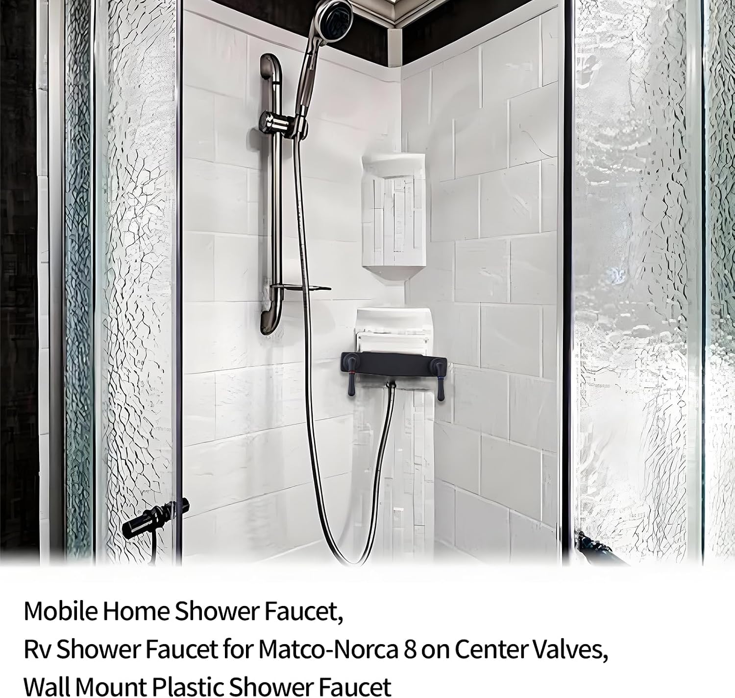 RV Shower Faucet, Mobile Home Shower Faucet, Wall Mount Plastic RV Shower Faucet 8inch, 2 Valve,Black