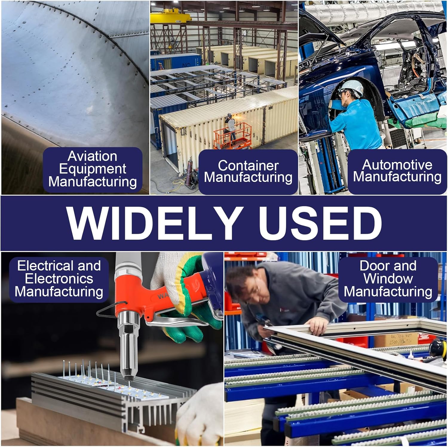 Wadoy Heavy Duty Air Rivet Gun, 3924 LBF Professional Pneumatic Pop Riveter with 5 Nosepieces (3/32", 1/8", 5/32", 3/16", 1/4"), Air Hydraulic Rivet Tool for Automotive, Metal Work & Industrial Use