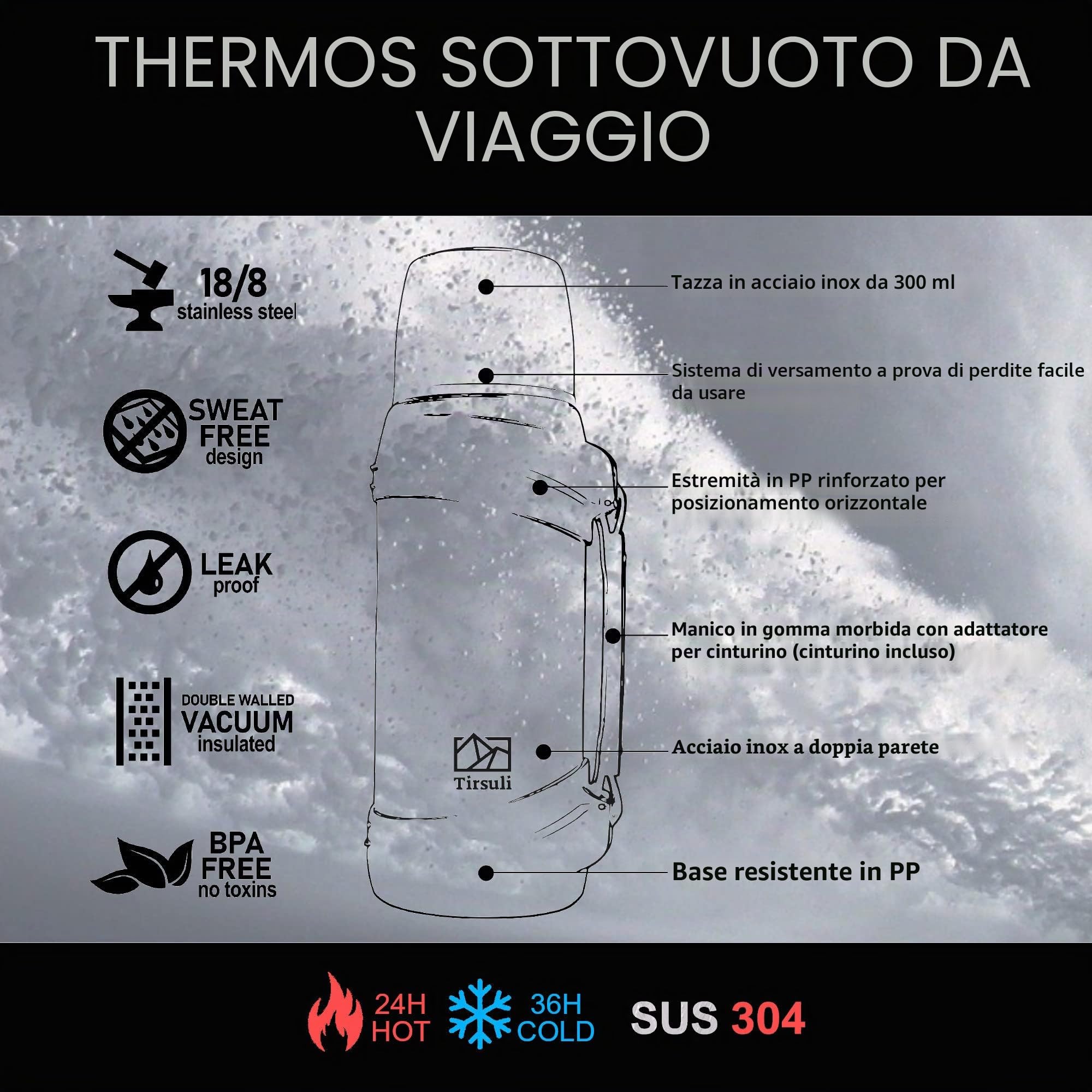 Thermos da viaggio da 2 litri, doppia parete in acciaio inox, per campeggio o escursionismo, Caldo o freddo per più di 24 ore, adatto per acqua, caffè, latte, tè o mate (Blu)