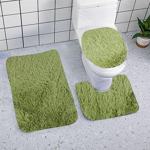 Miniatura 4 de Juego de 3 alfombras de baño con cubierta para tapa de inodoro, alfombras de baño antideslizantes, de microfibra súper suave, lavables a máquina,