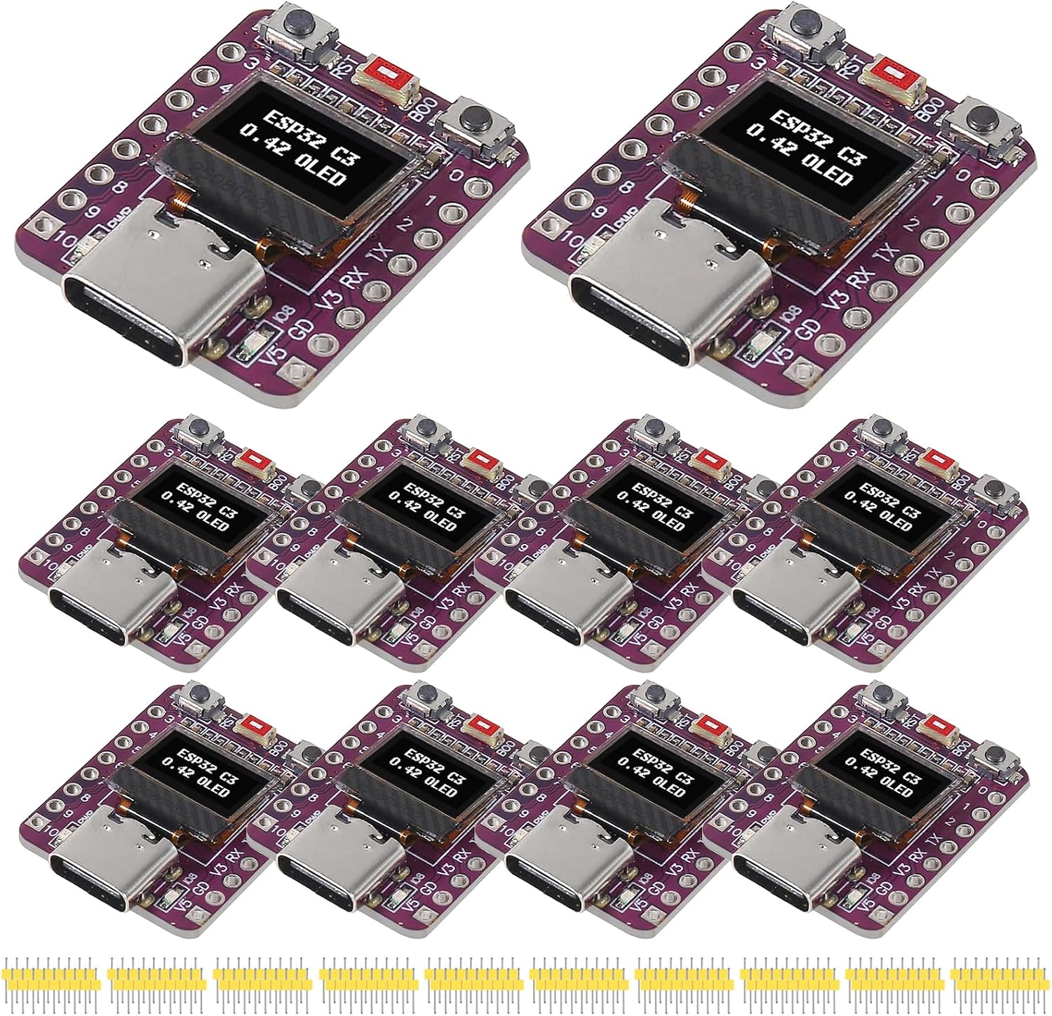 10PCS ESP32-C3 OLED Development Board with 0.42 inch OLED Module Ceramic Antenna WiFi Bluetooth ESP32 Supermini Development Board