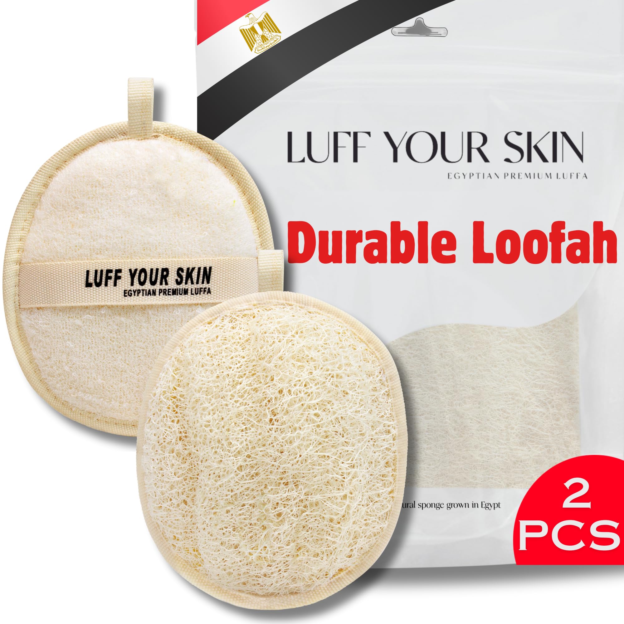 Natural Loofah Sponge - Made with 100% Egyptian All Natural Luffa Sponges - Bath Sponges for Shower for Men & Women - Loofah Exfoliating Body Scrubber & Dead Skin Remover (Oval M, 2)