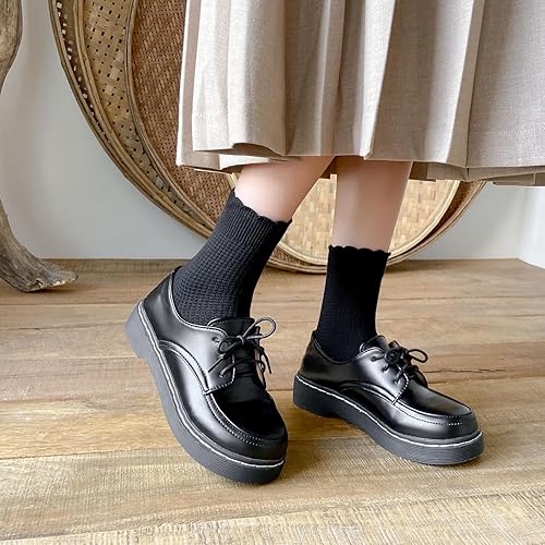 Miniatura 4 de Mcool Mary Women's Crew Socks,Casual Cute Ankle Socks Breathable Cotton Knit Retro Caramel Frilly Socks for Women 6 Pack