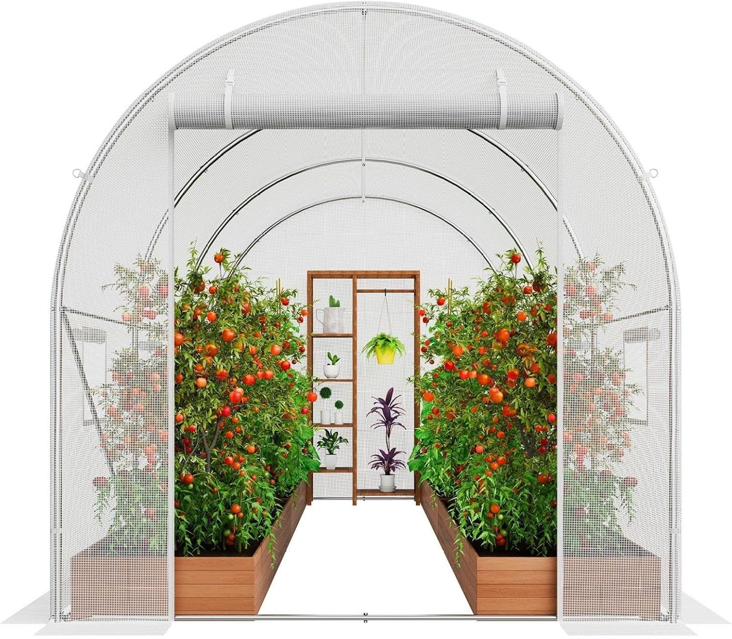 Walk-in Greenhouse 9.58x6.43x6.23ft, Galvanized Steel Frame, PE Cover, Heavy Duty Tunnel Greenhouse for Plants, White