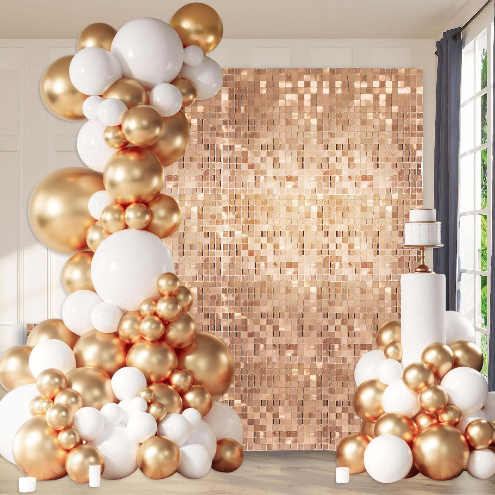 36 Stück Champagner schimmernde Wandhintergründe, quadratische Pailletten-Fotohintergründe, Glitzer-Wandhintergrund für Geburtstage, Hochzeiten, Halloween, Verlobungen, Disco Junggesellinnenabschiede