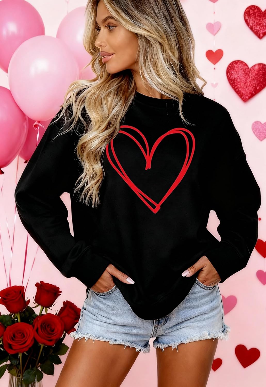 Valentine's Sweatshirt for Women Cute Love Heart Graphic Lightweight Long Sleeve Romantic Gift - Image 6