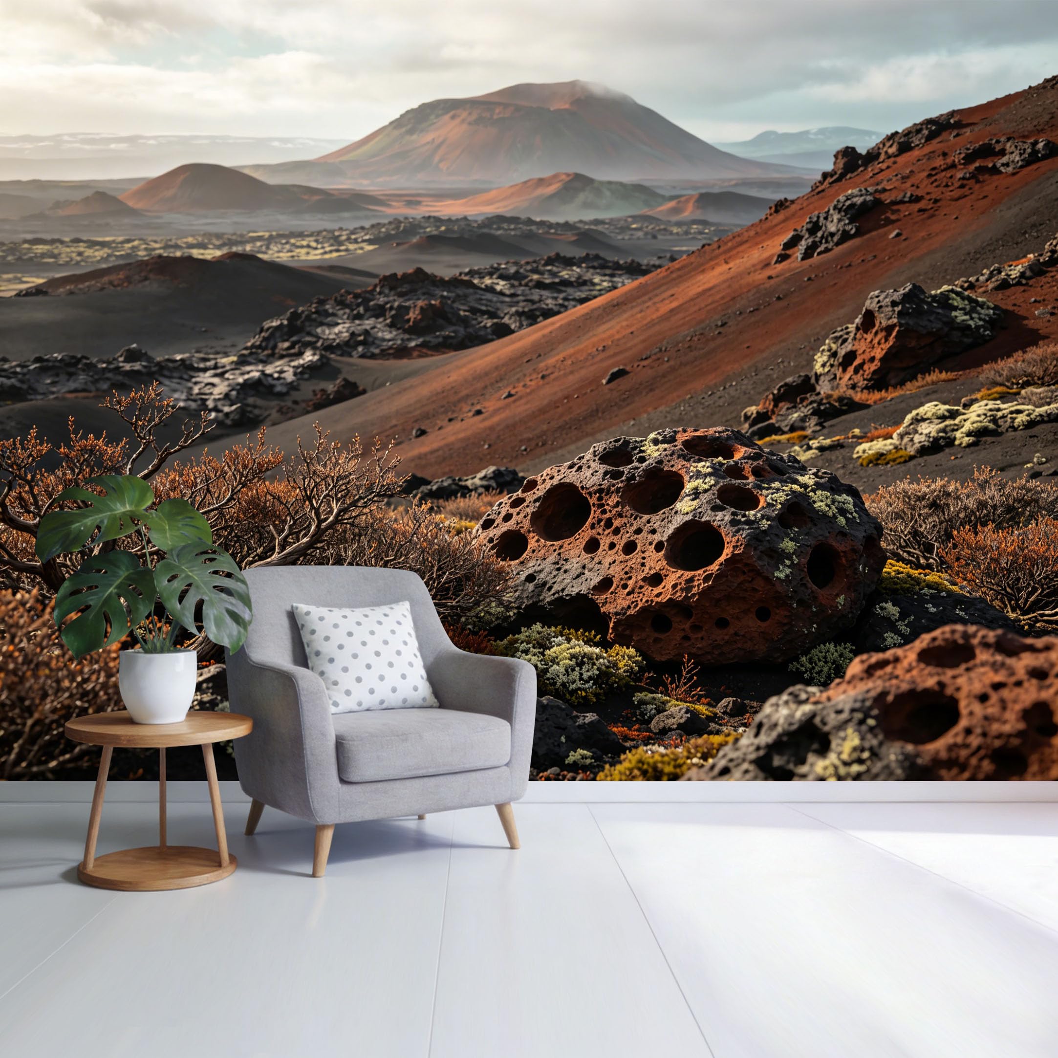 Custom Size Wall Mural Volcanic Landscape Red Lava Rocks Mountain Valley Scenic View SelfAdhesive Wall Fabric Removable Wallpaper for Home Office Decor