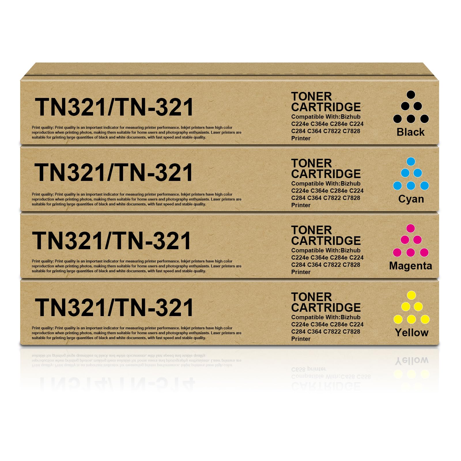 SRITE TN321 TN-321 Toner Cartridge Replacement for TN321K TN321C TN321M TN321Y Toner for Konica Minolta Bizhub C227 C287 C224 C224e C284 C284e C364e Printer (Black Cyan Magenta Yellow)