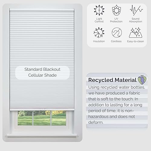 Miniatura 5 de Linen Avenue Persiana celular opaca estándar inalámbrica de 39 34 de ancho x 66 de alto, concha marina