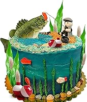 24PCS Gone Fishing Cake Toppers - Fisherman, Bass Fish Decor for Fishing Theme Birthday Parties & Celebrations