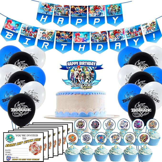 Beyblade Birthday Party Supplies Pack Includes Beyblade Banner Cake