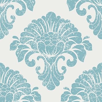 WESTICK Blue Damask Peel and Stick Wallpaper Removable Vintage Victorian Floral Contact Paper Self Adhesive Retro Floral Boho Wallpaper for Bathroom Walls Cabinets Drawers Vinyl Wrap 17.5" x 100"