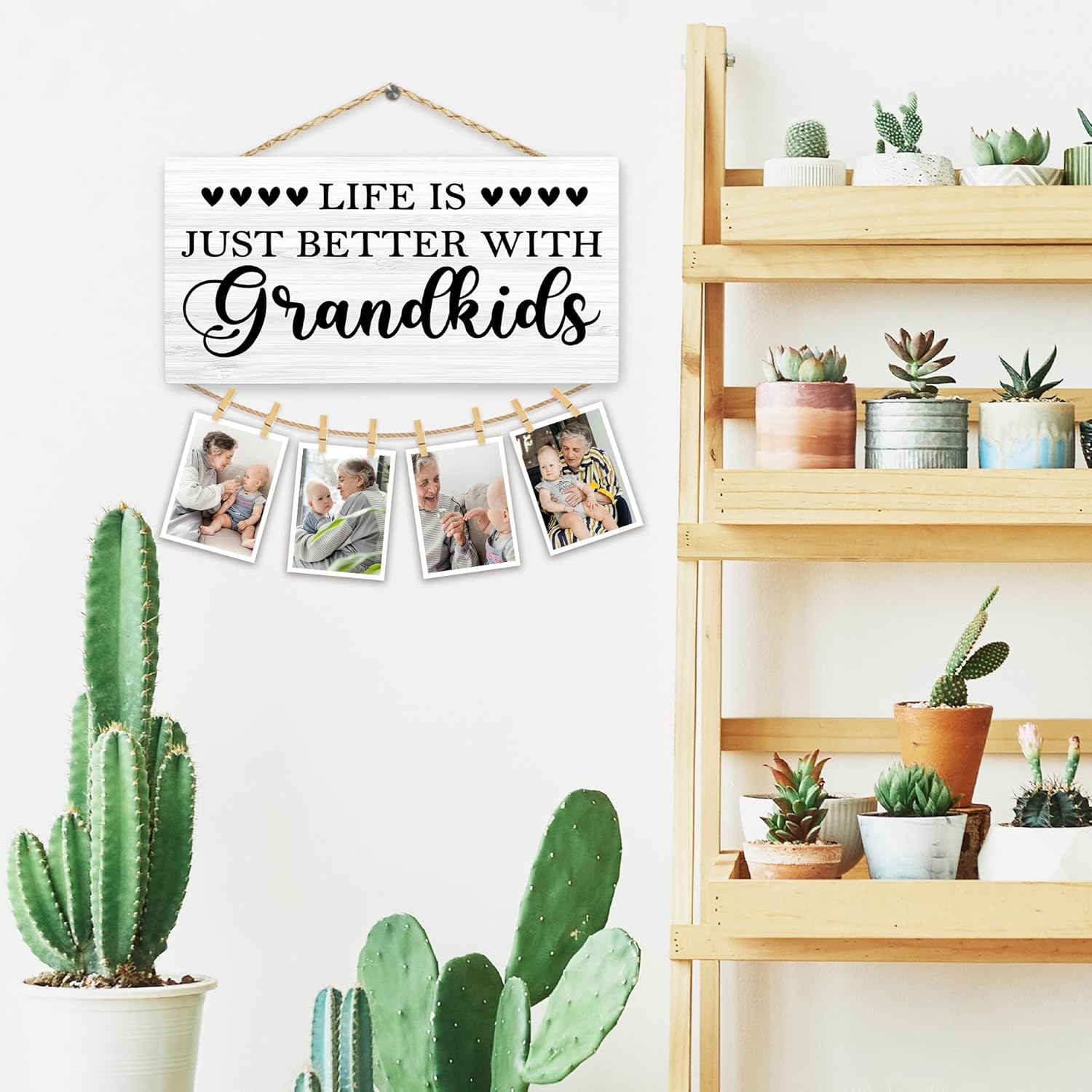 Grandkids Grandparents Picture Frame Photo Hanging Display, Grandparents Grandma and Grandpa Gifts, Life Is Better with Grandkids Picture Board Photo Holder for Wall Decor - Image 2