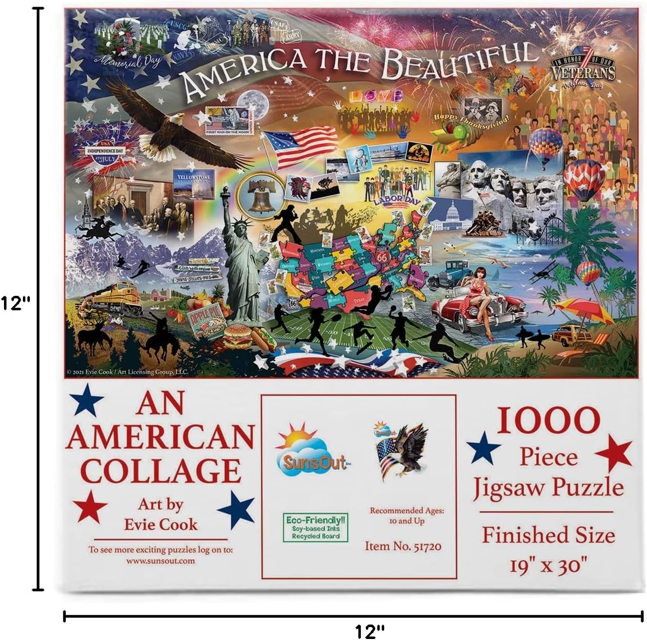 SUNSOUT INC - an American Collage - 1000 pc Jigsaw Puzzle by Artist: Evie Cook - Finished Size 19" x 30" Fourth of July - MPN# 51720