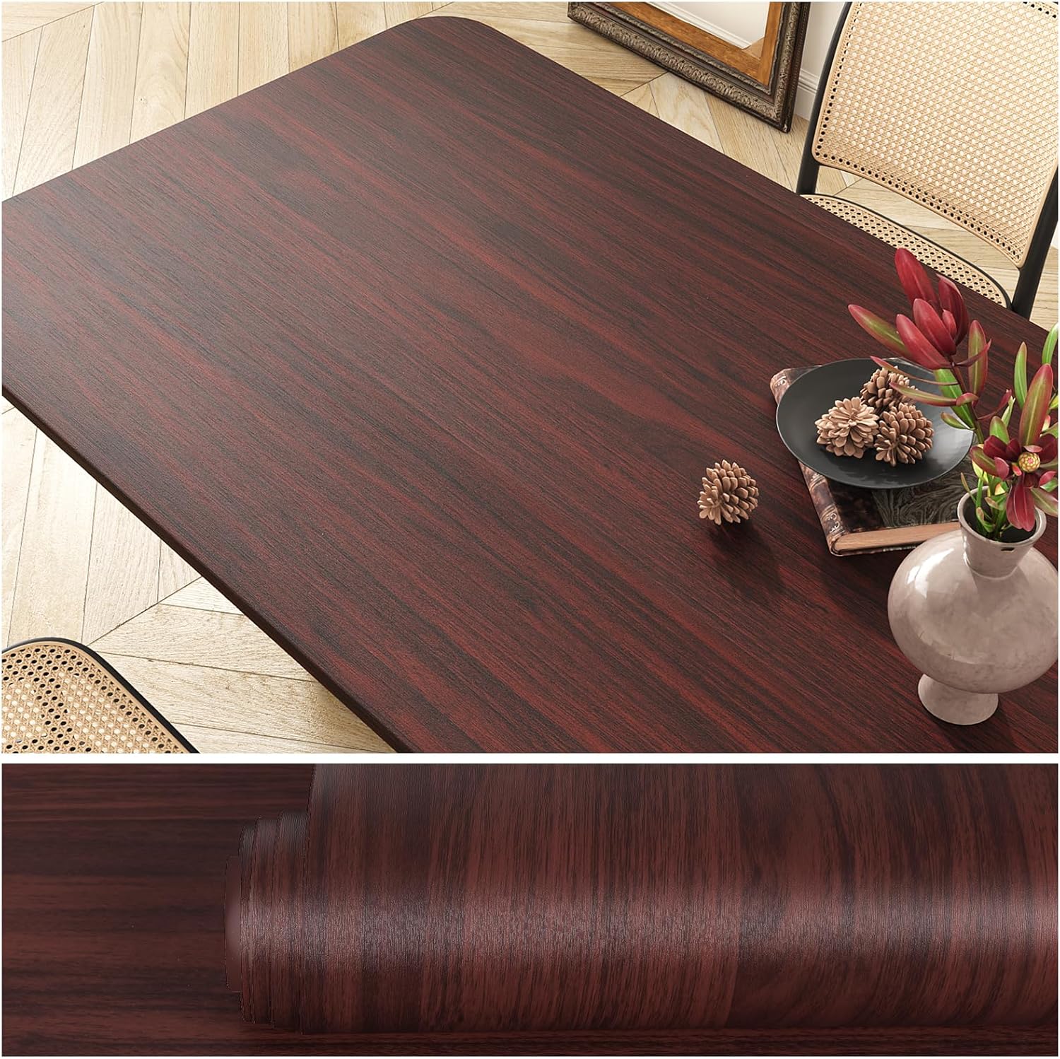 VEELIKE Thick Mahogany Wood Contact Paper Peel and Stick Countertops Contact Paper Waterproof Wood Wallpaper for Table Furniture 15.7''x118'' Self Adhesive Woodgrain Cabinet Vinyl Wrap for Kitchen