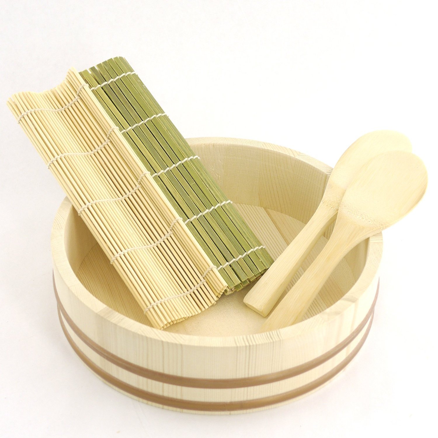 10.6 BambooMN Sushi Oke Bañera Hangiri 5 Piezas hacer sushi pack de accesorios