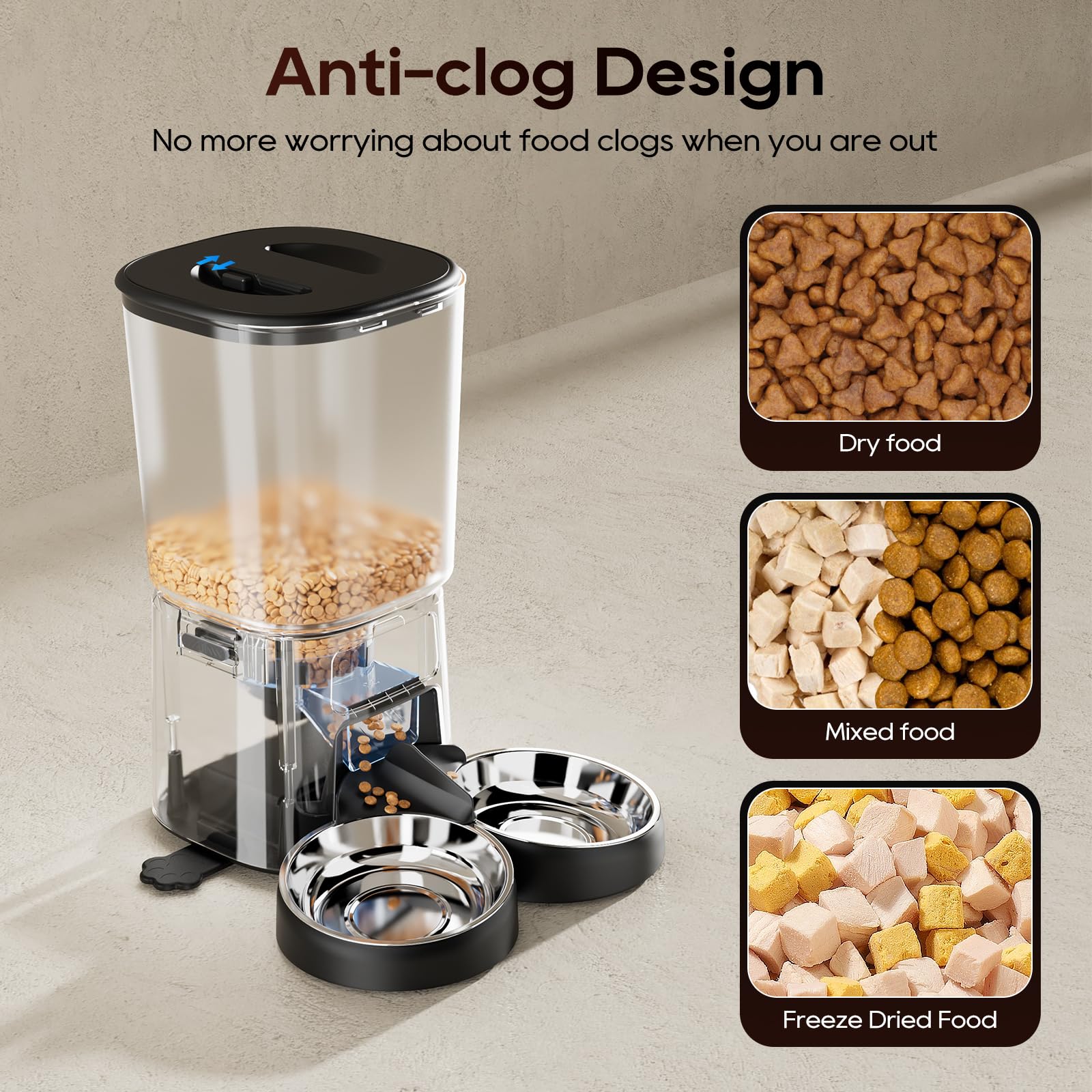 Petrice Automatic Cat Feeder for 2 Cats, 6L/25 Cups Cat Food Dispenser Programmable 30 Portions 6 Meals per Day, Timed Pet Feeder for Kitty Small Dogs with 10S Voice Record, Easy Setup, Black - image 3