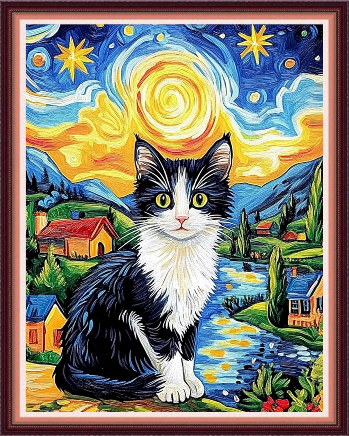 Funxvoot Stamped Cross Stitch Kits for Beginners or Adults Embroidery Starter Patterns | DIY Printed Cross Stitch Kits Needlepoint for Adults or Kids 11CT-Starry Sky Cat 16x20 inch