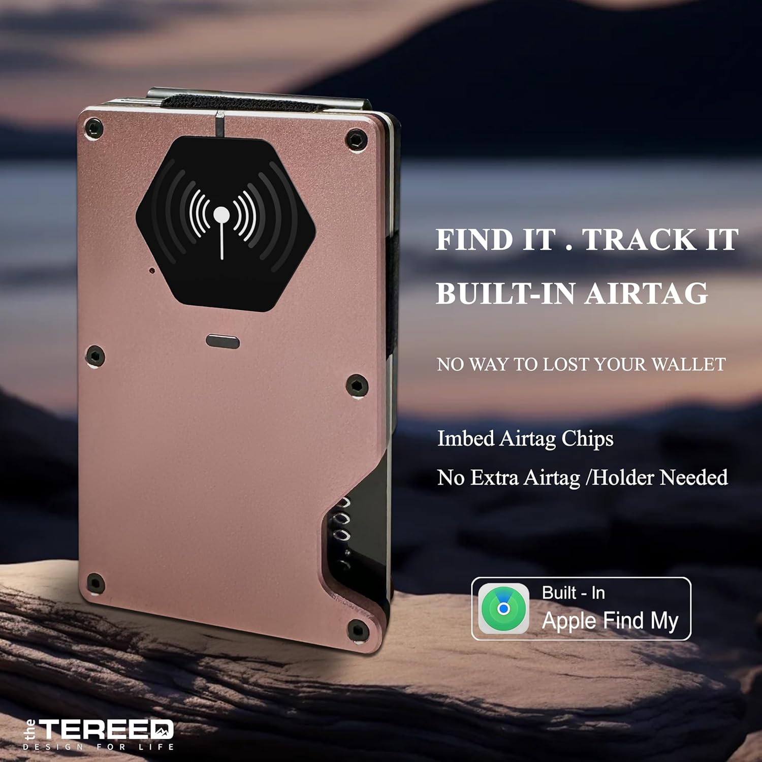 Air Wallet, RFID Blocking Wallet for Men & Women, Built-in Apple Airtag with Tracker, Minimalist Wallet with Card Holder & Money Clip, Pink