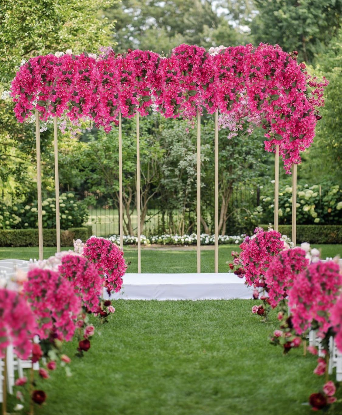 IPOPU 4PCS Bougainvillea Artificial Flowers 42" Long Stem Pink Faux Silk Bougainvillea Flowers Fake Hanging Flower Branches for Wedding Table Centerpieces Home Garden Arch Wall Decorations (Deep Pink) - Image 3