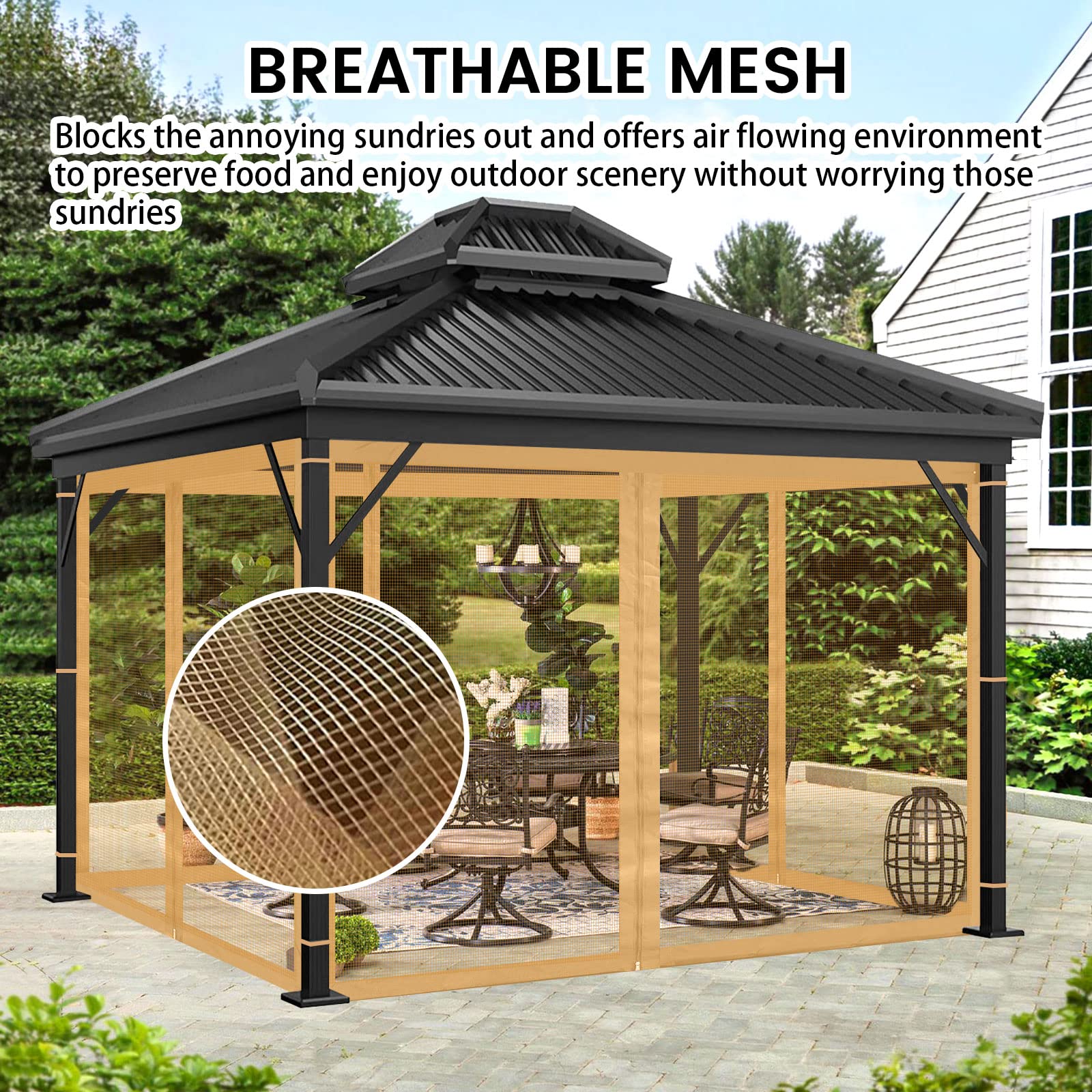 Zanzariera Di Ricambio Per Gazebo 3,5x3,5 M Con 4 Pannelli E Cerniere: Protezione Totale Da Insetti E Privacy Per L'esterno