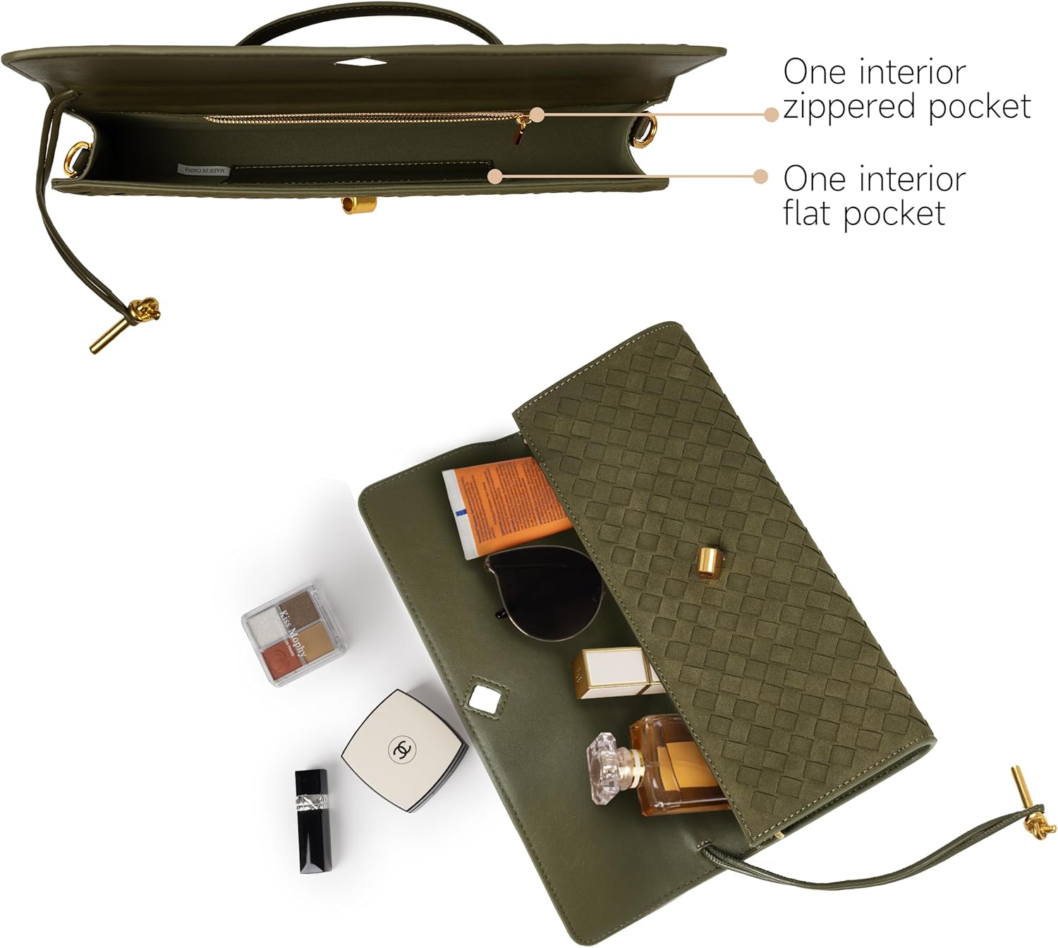 Joryin Woven Purse for Women Evening Clutch Woven Leather Handbags Olive Suede Crossbody Bag Purse Formal Evening Bag - Image 5