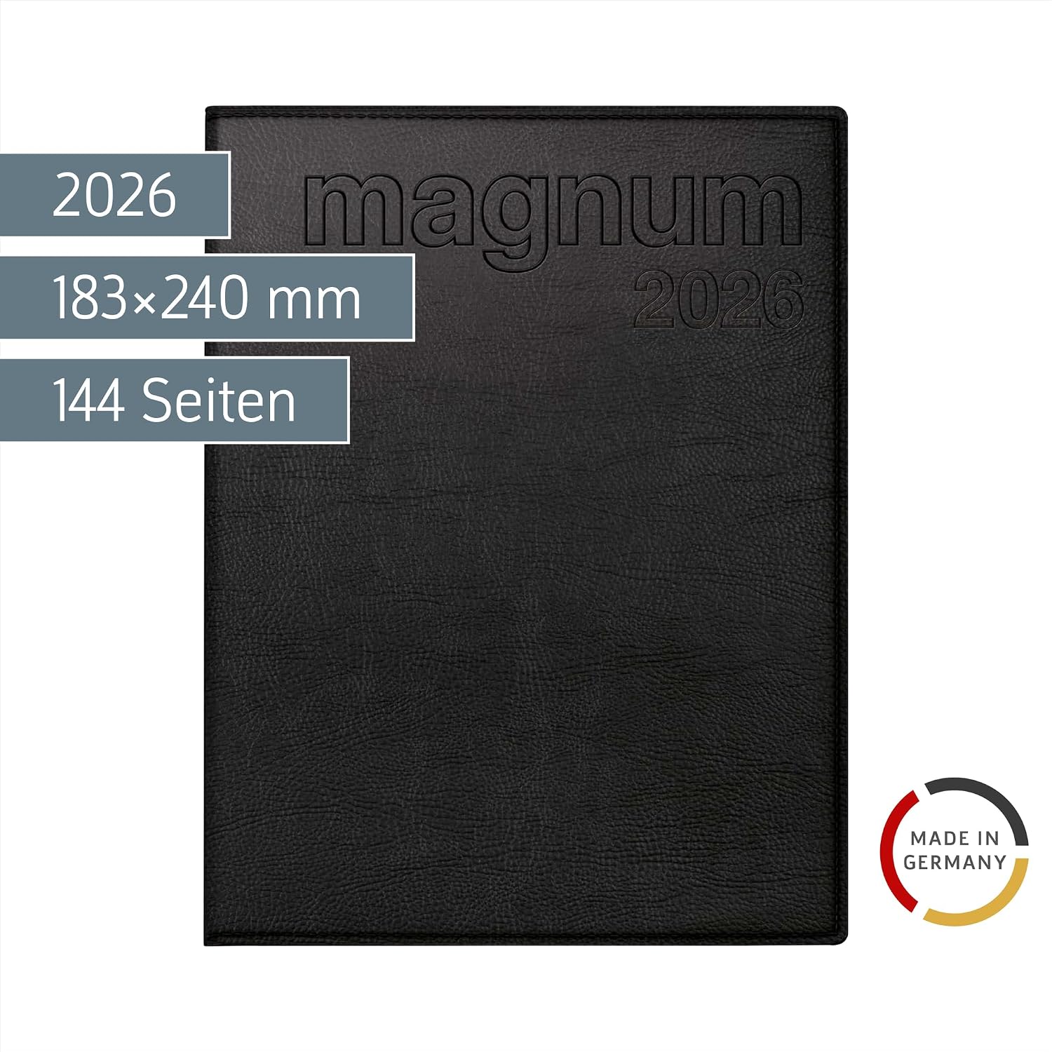rido/idé Book Calendar Model Magnum 2026 | 183 x 240 mm, Faux Leather, Black