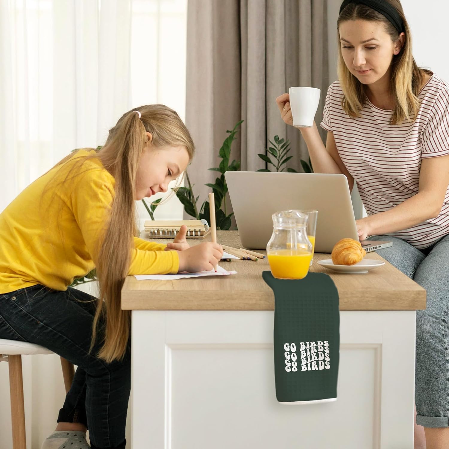 Green Groovy Go Birds Football Kitchen Towels, Football Lover Player Fan Gifts Decorative Hand Tea Towels for Bathroom, Sport Fan Gifts Dish Towel Dishcloth, 16x24 Inch - Image 4