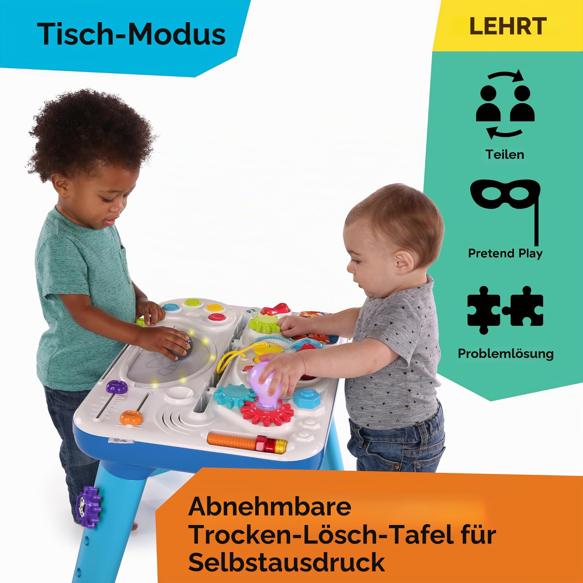 Baby Einstein, Curiosity Table Spieltisch mit 65 Melodien, abnehmbaren Füßen, Lichtern, Zahnrädern und vielem mehr