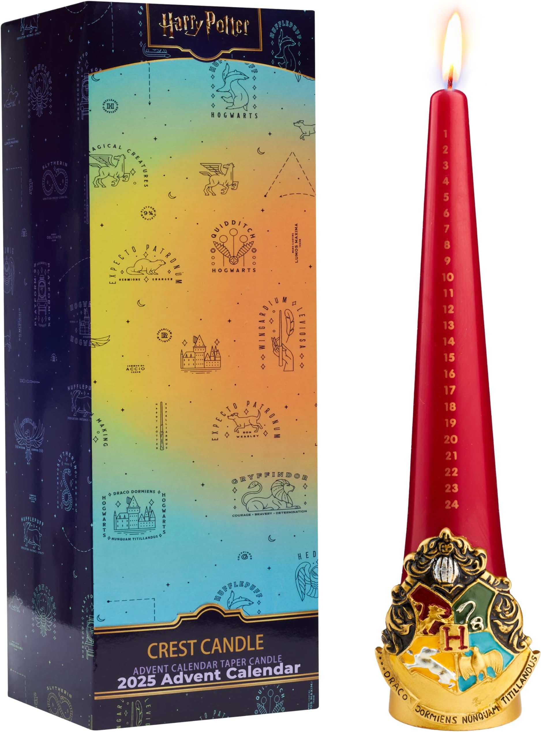 Advent Candle & Holder Set, Taper Unscented Candles, 12H Burn, Golden Snitch, Dobby, Hogwarts Room Decor, Christmas, Secret Santa Gifts (Multi Hogwarts)