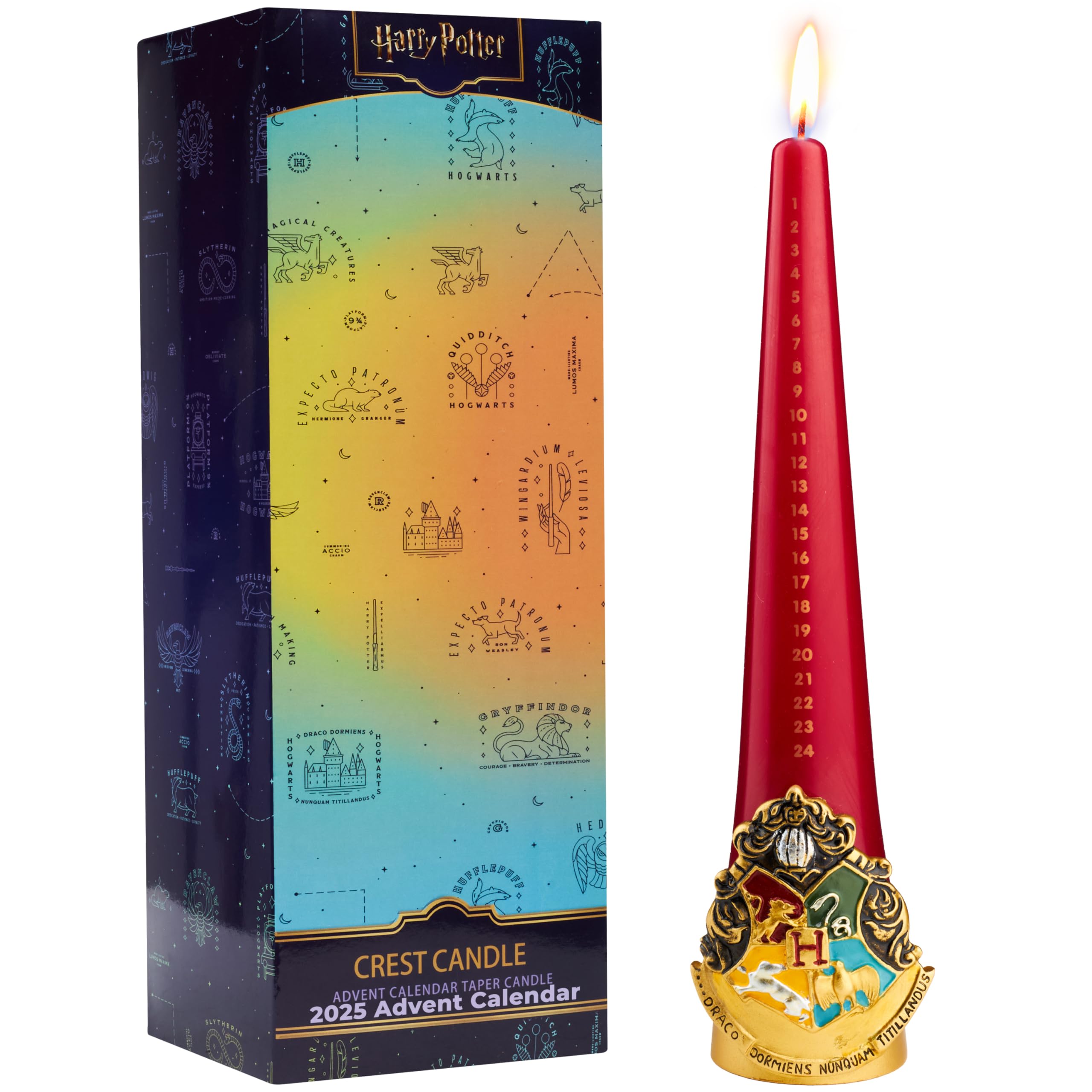Harry Potter Advent Calendar 2025, Tapered Candle 12-hr Burning Time & Reusable Resin Holder, Unscented Wax Christmas Decorations, Gifts for Adults (Multi Hogwarts)