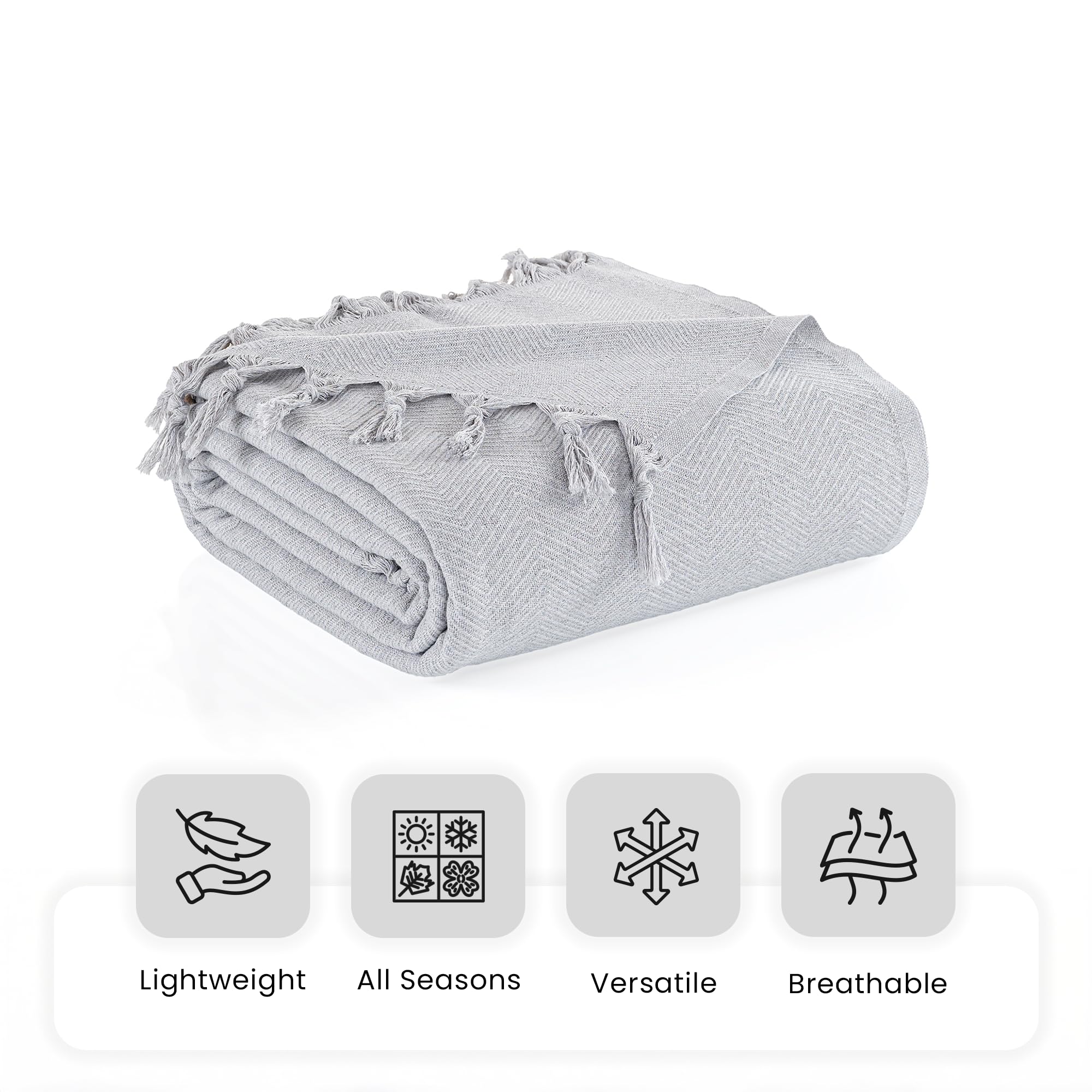 Milam London Cotton Large Throw For Sofas, Silver Grey, 200 x 230 cm - Image 4