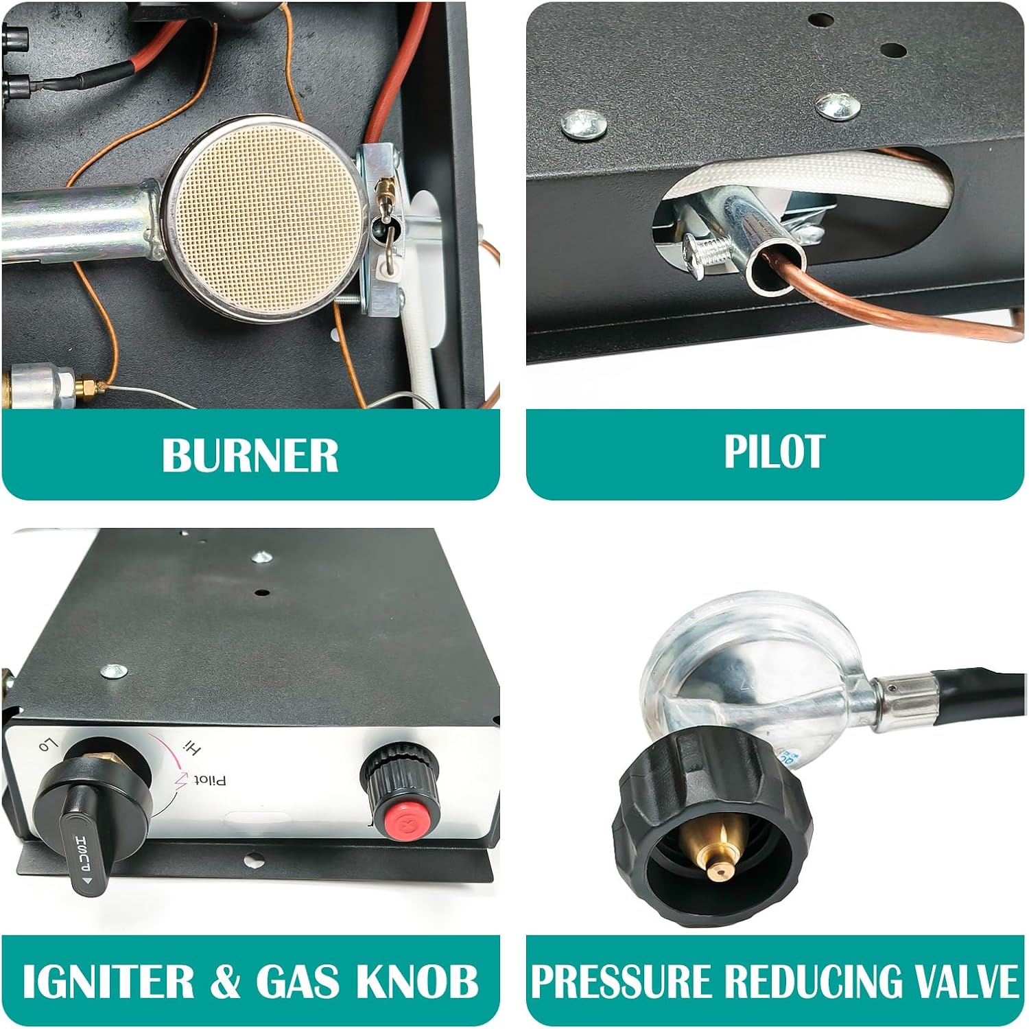 47000 BTU Patio Heater Replacement Parts 3 Bolt Hole Pyramid Square Glass Tube Burner Module with Regulator Valve Assembly Kit for Outdoor Propane Heater