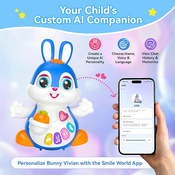 Cute Bunny AI Talking Robot Toy, Family AI Companion, Multilingual Emotional AI Companion, Hands-Free Voice Control Interactive Plush Gift for Kids Boys and Girls.