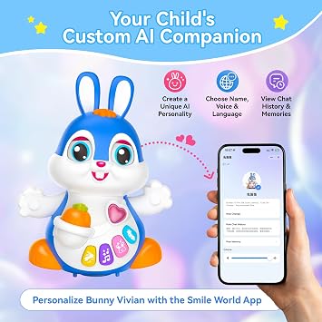 Cute Bunny AI Talking Robot Toy, Family AI Companion, Multilingual Emotional AI Companion, Hands-Free Voice Control Interactive Plush Gift for Kids Boys and Girls.